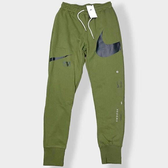 Nike Mens Sportswear Swoosh Semi Brushed Back Olive Pants Size M DD6001-326 New - Picture 1 of 12